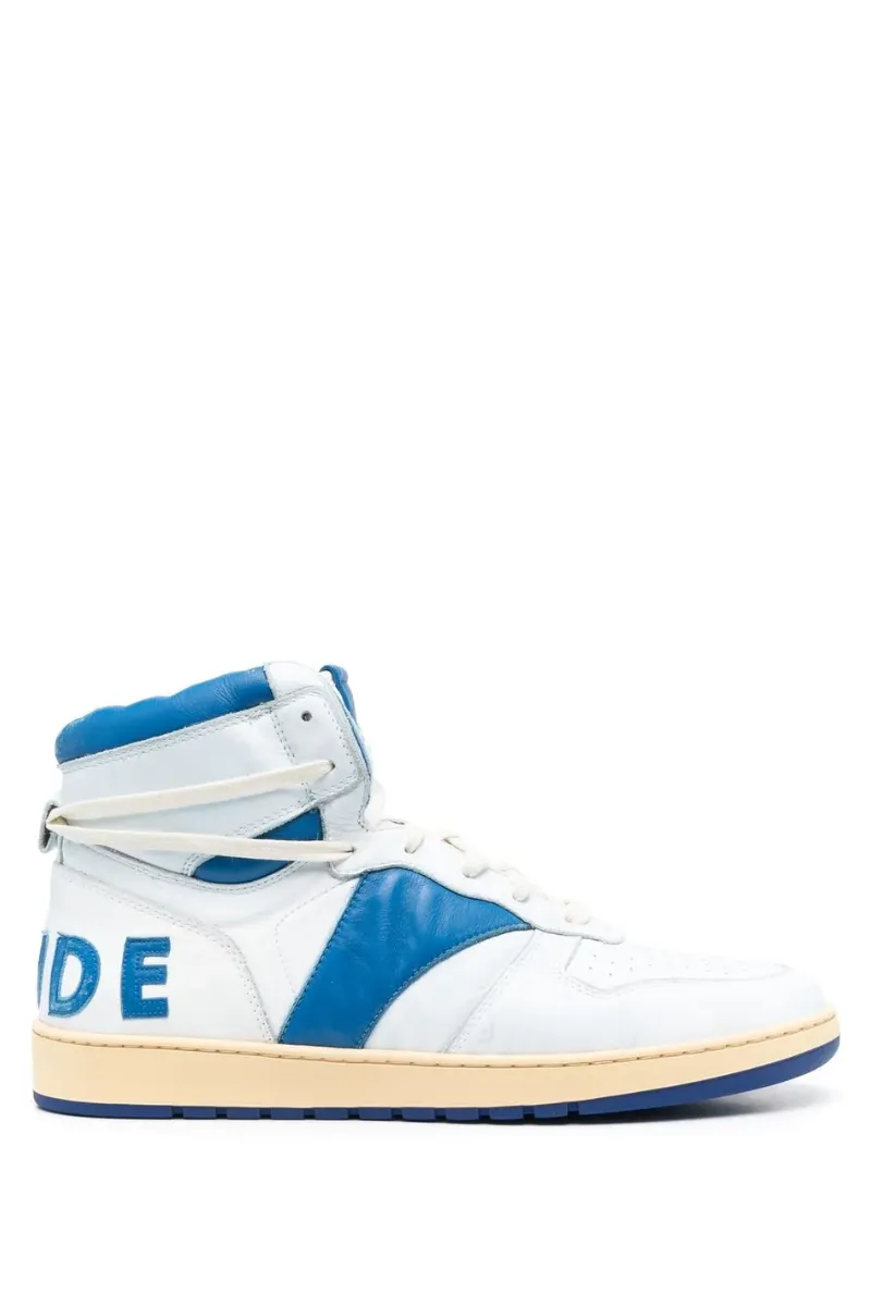 Mens | RHUDE Rhecess-Hi Leather Sneakers White/Blue