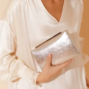 Metallic Structured Rectangle Clutch (Silver)