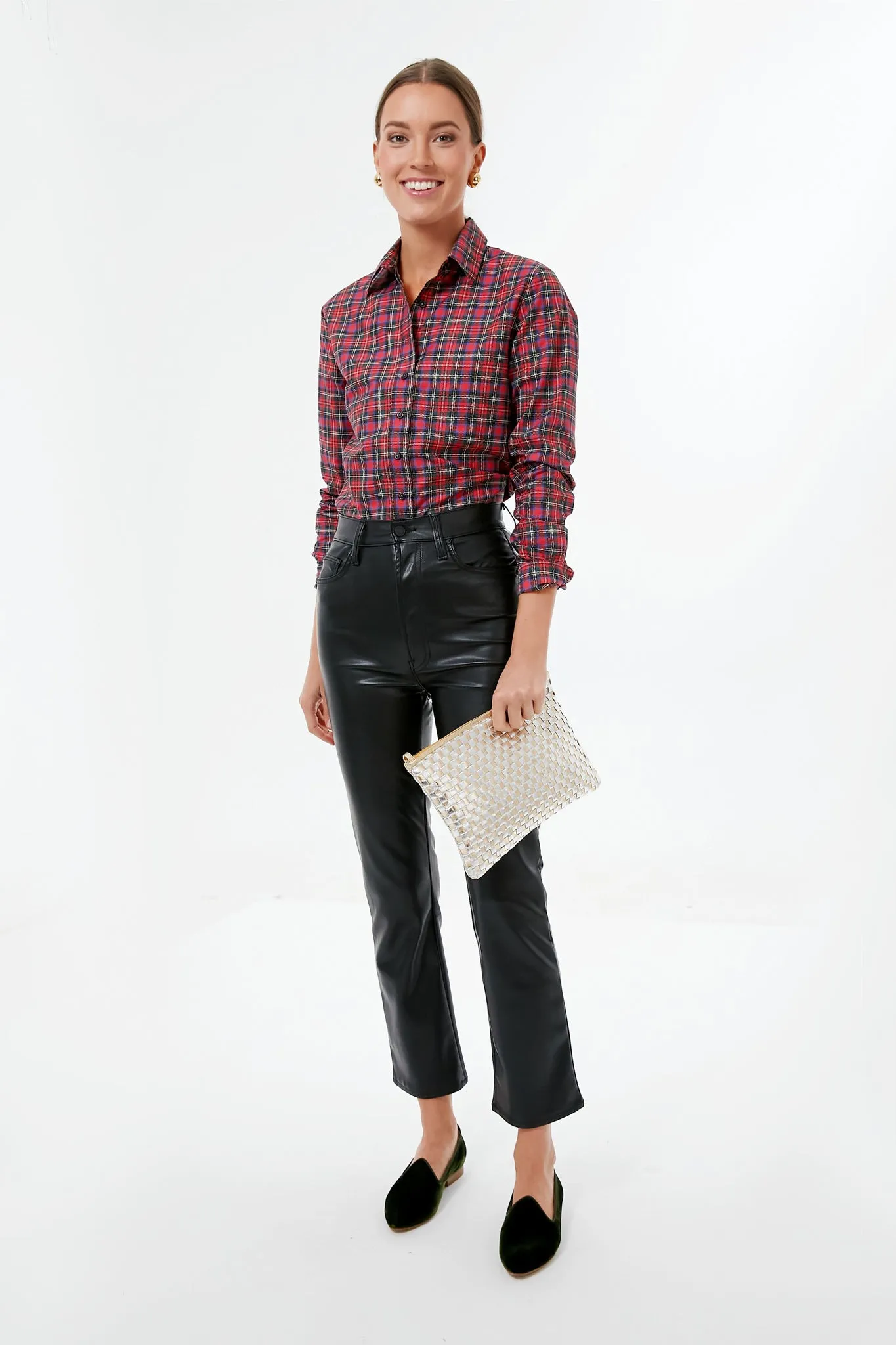 Metallic Woven Checker Flat Clutch