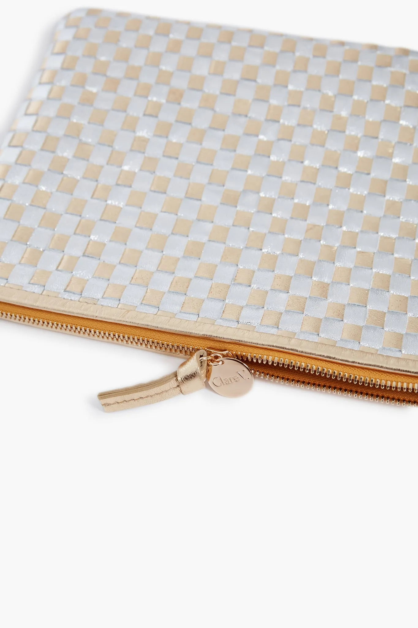 Metallic Woven Checker Flat Clutch