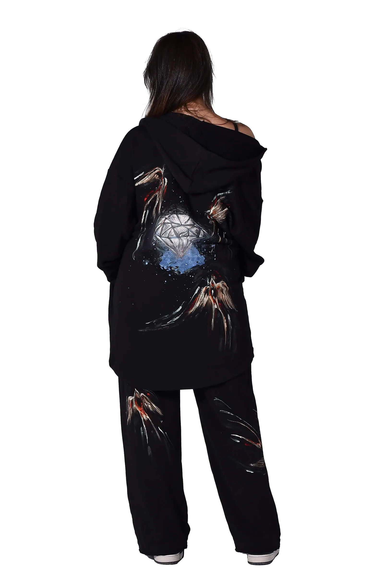 Midnight Diamond Hand-Painted Hoodie Set