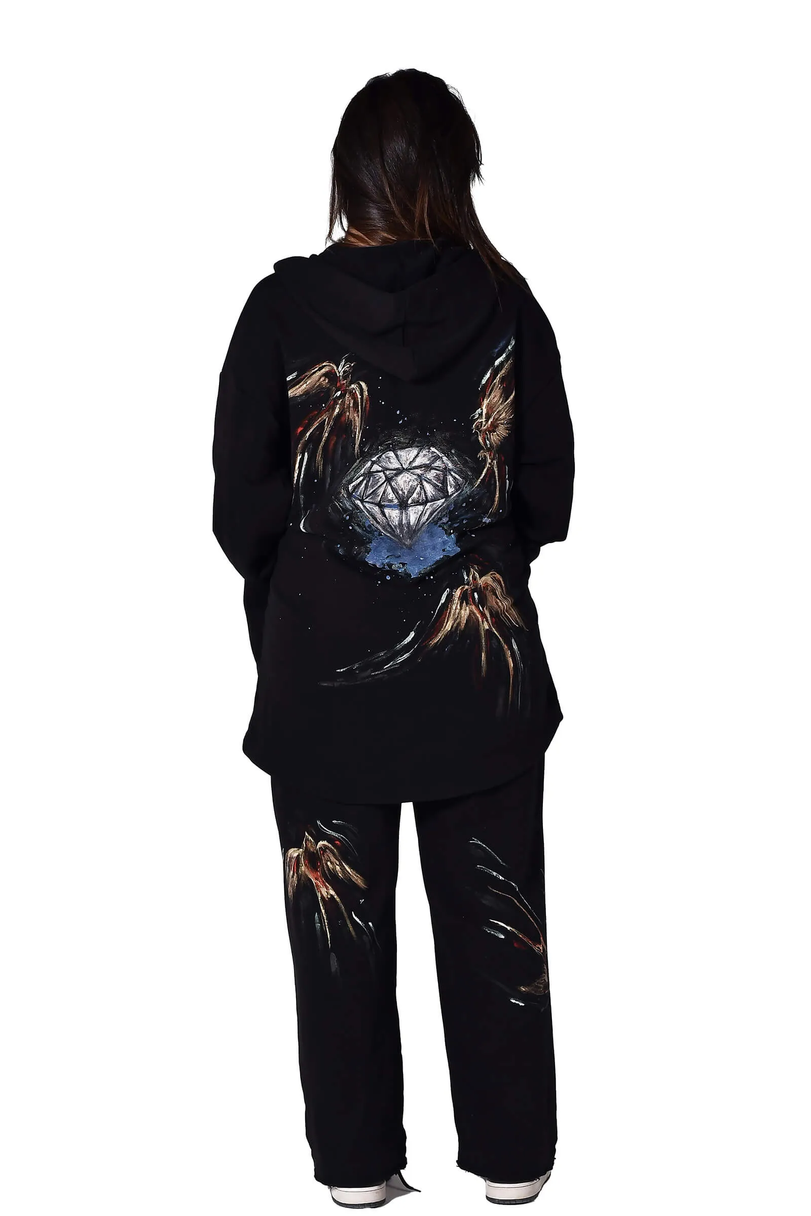 Midnight Diamond Hand-Painted Hoodie Set