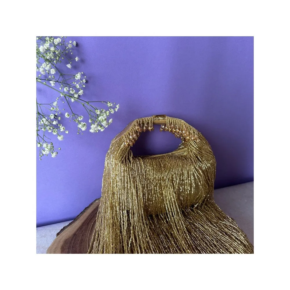 Nayaab by Sonia Gold Tassel Sailor Clutch for Women