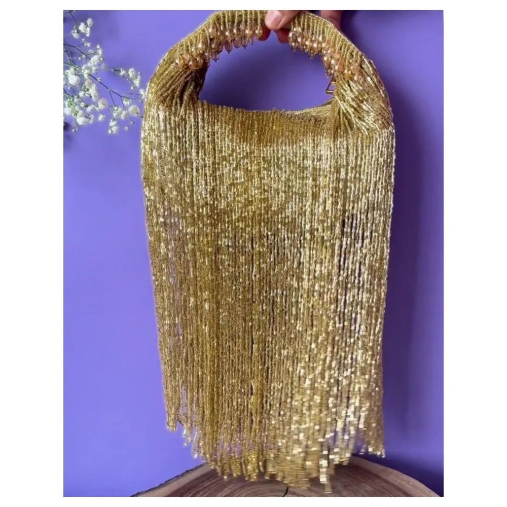 Nayaab by Sonia Gold Tassel Sailor Clutch for Women