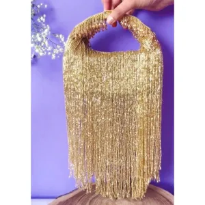 Nayaab by Sonia Gold Tassel Sailor Clutch for Women