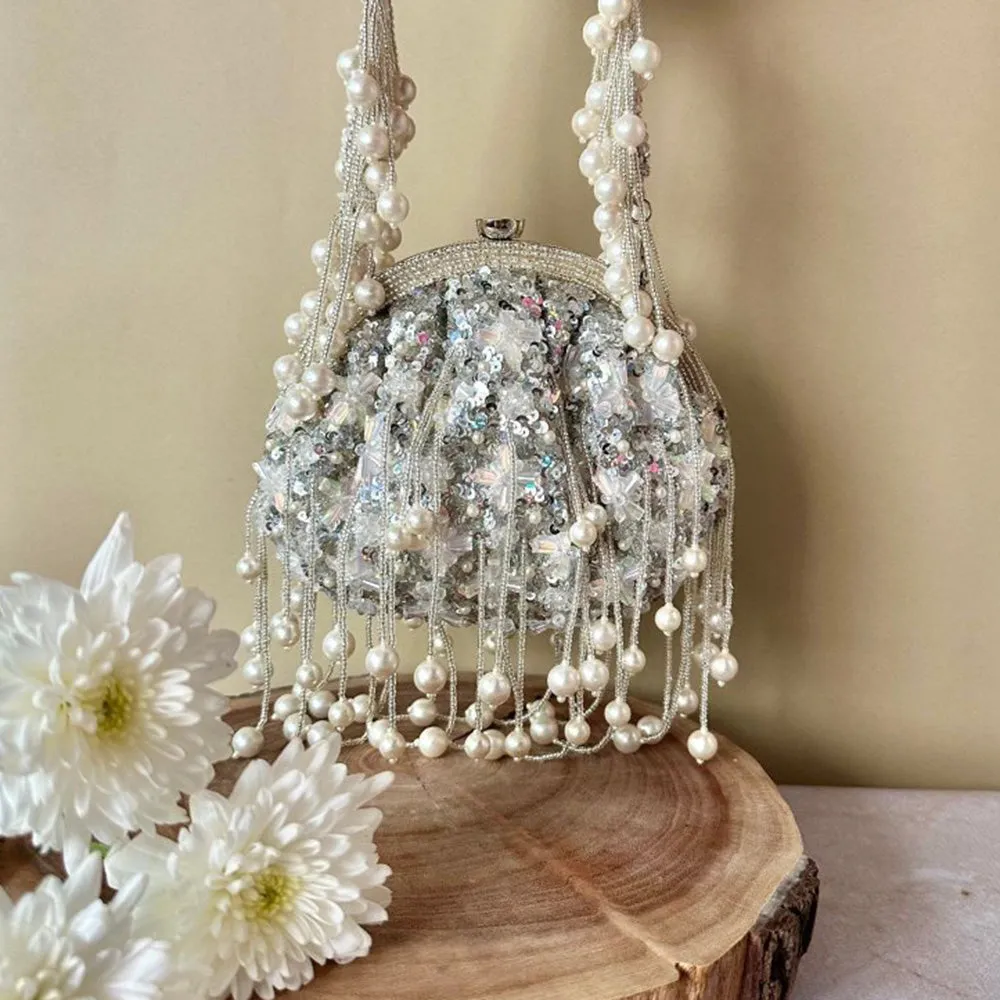Nayaab by Sonia Silver Sequin Enchantment Clutch