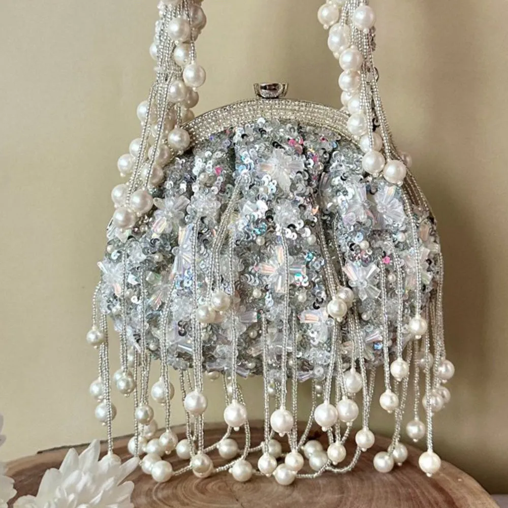 Nayaab by Sonia Silver Sequin Enchantment Clutch