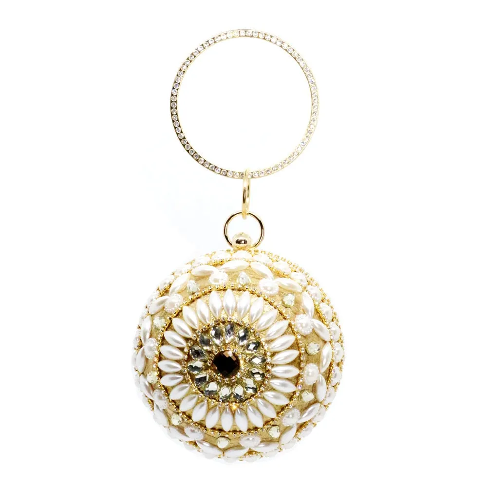 New Round Ball Silver Evening Bags  Crystal Clutch Circular Chain Tassels