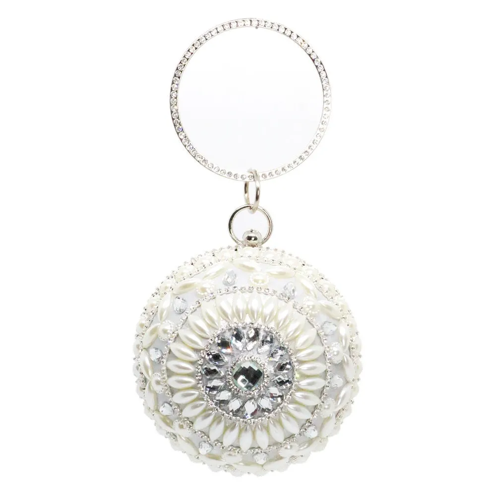 New Round Ball Silver Evening Bags  Crystal Clutch Circular Chain Tassels