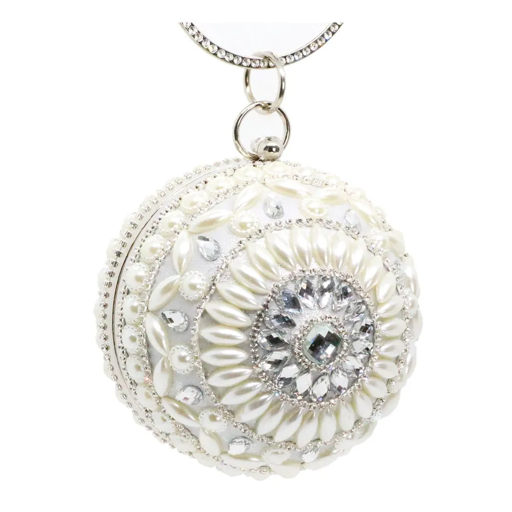 New Round Ball Silver Evening Bags  Crystal Clutch Circular Chain Tassels