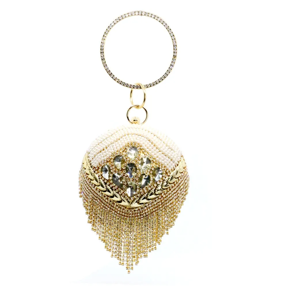 New Round Ball Silver Evening Bags  Crystal Clutch Circular Chain Tassels