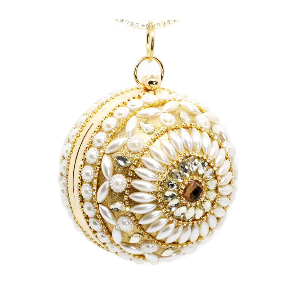 New Round Ball Silver Evening Bags  Crystal Clutch Circular Chain Tassels