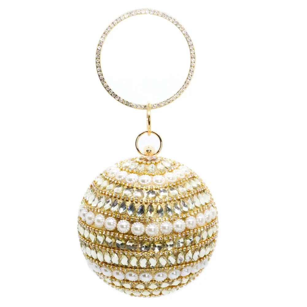 New Round Ball Silver Evening Bags  Crystal Clutch Circular Chain Tassels