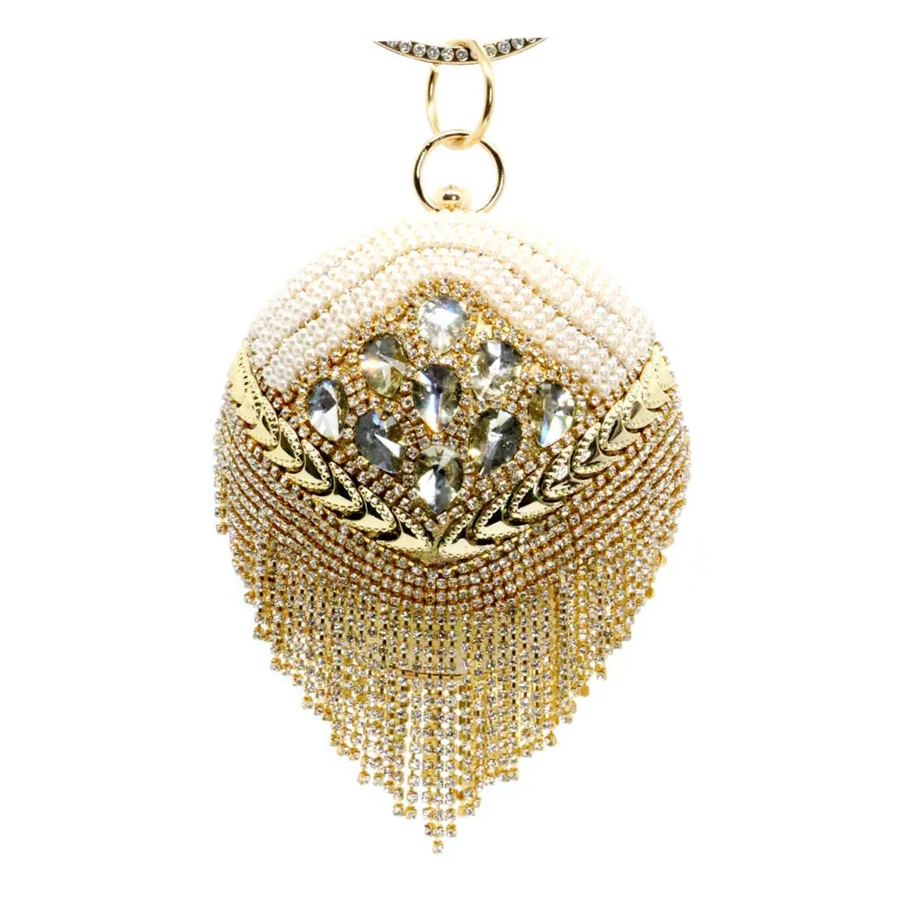 New Round Ball Silver Evening Bags  Crystal Clutch Circular Chain Tassels