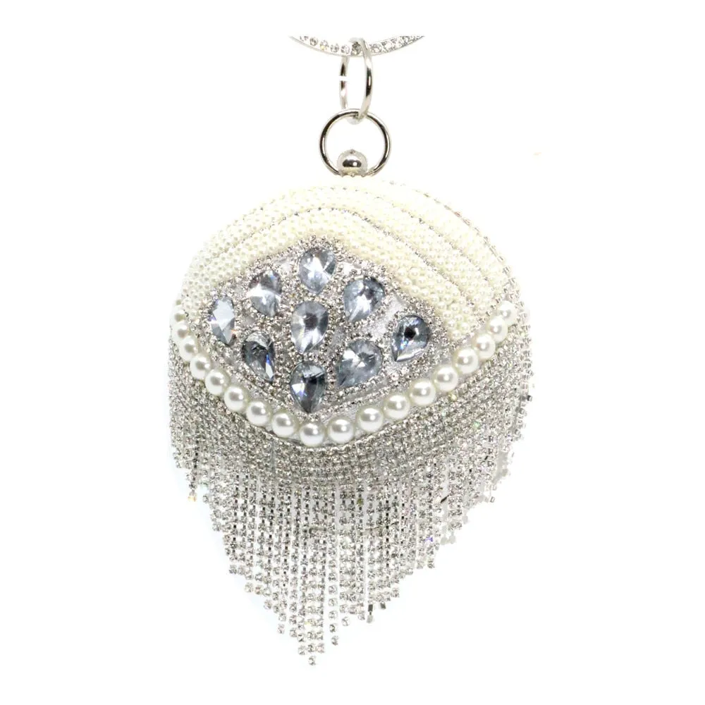 New Round Ball Silver Evening Bags  Crystal Clutch Circular Chain Tassels