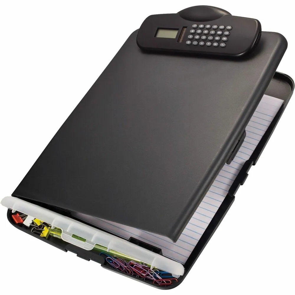 Officemate Clipboard Storage Box w/ Calculator,10"x14-1/2",Charcoal