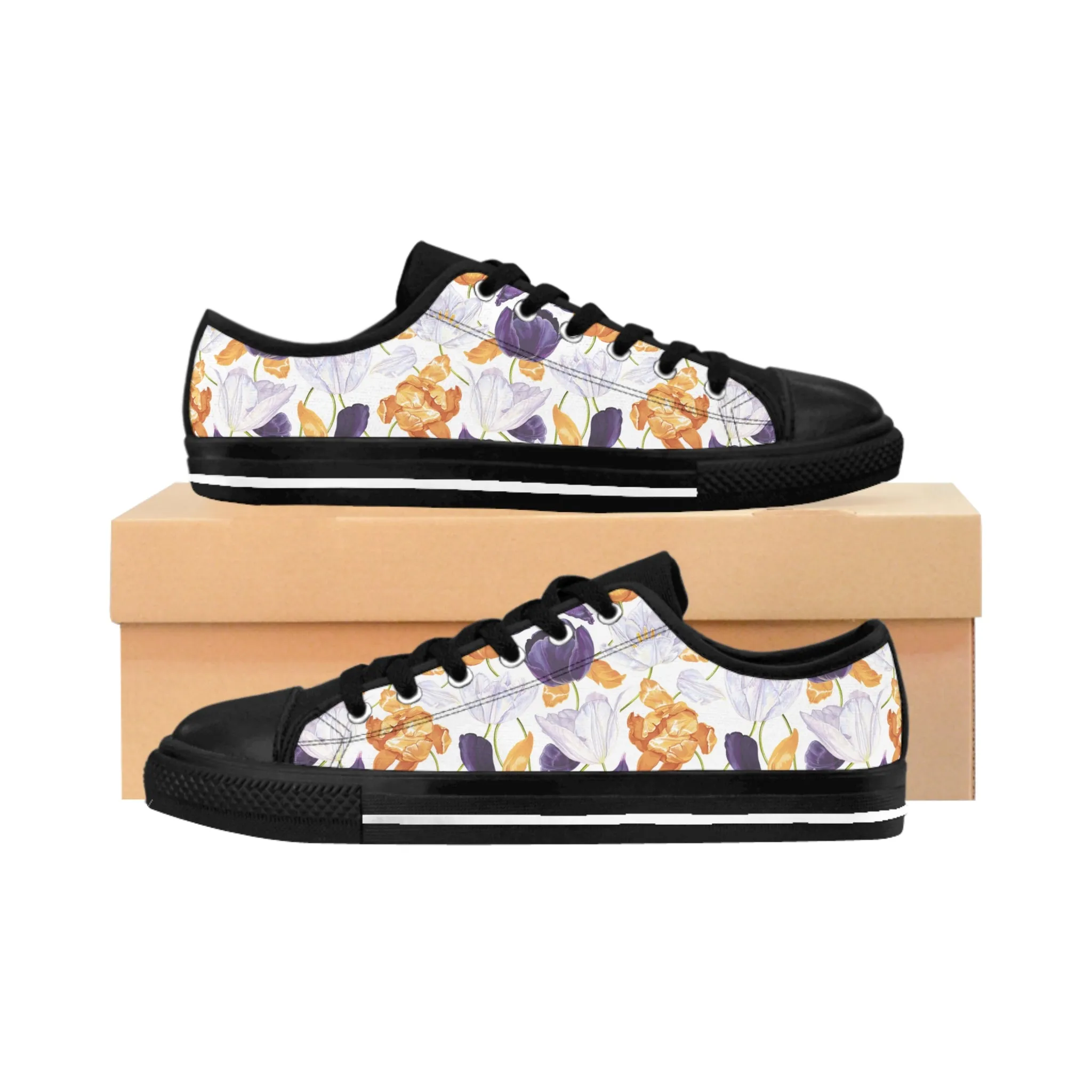 Orange and Purple Tulip Flowers Women's Sneakers