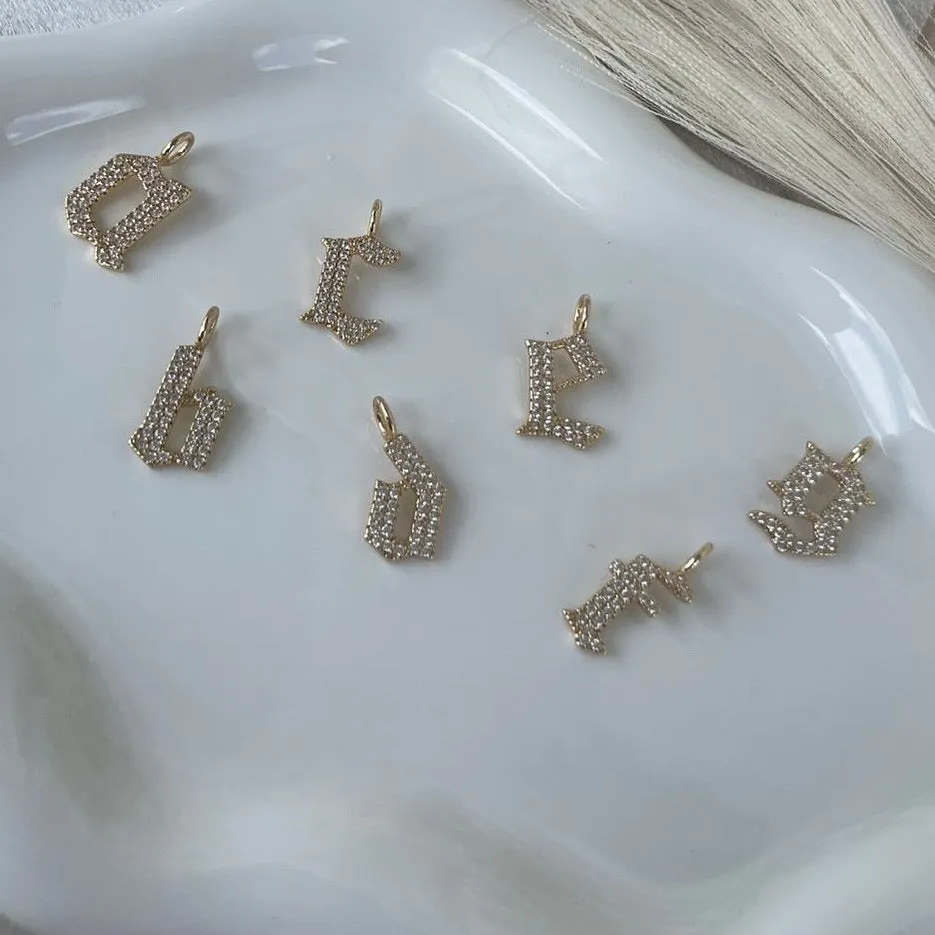 Pave Gothic Letter Charms