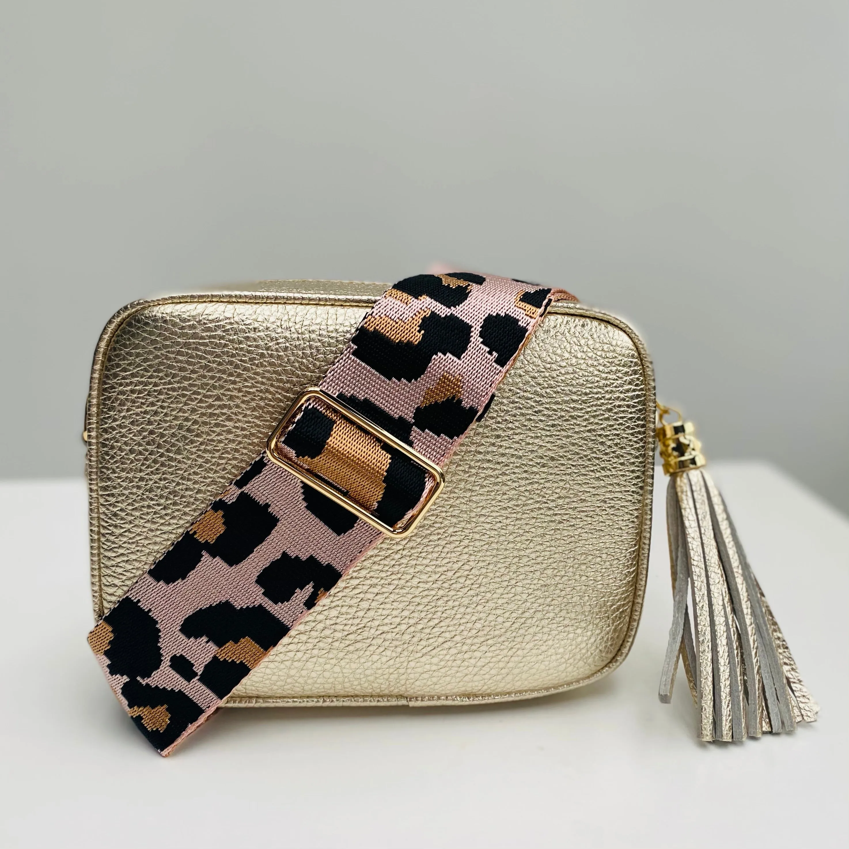 Pink and Camel Animal Print Bag Strap