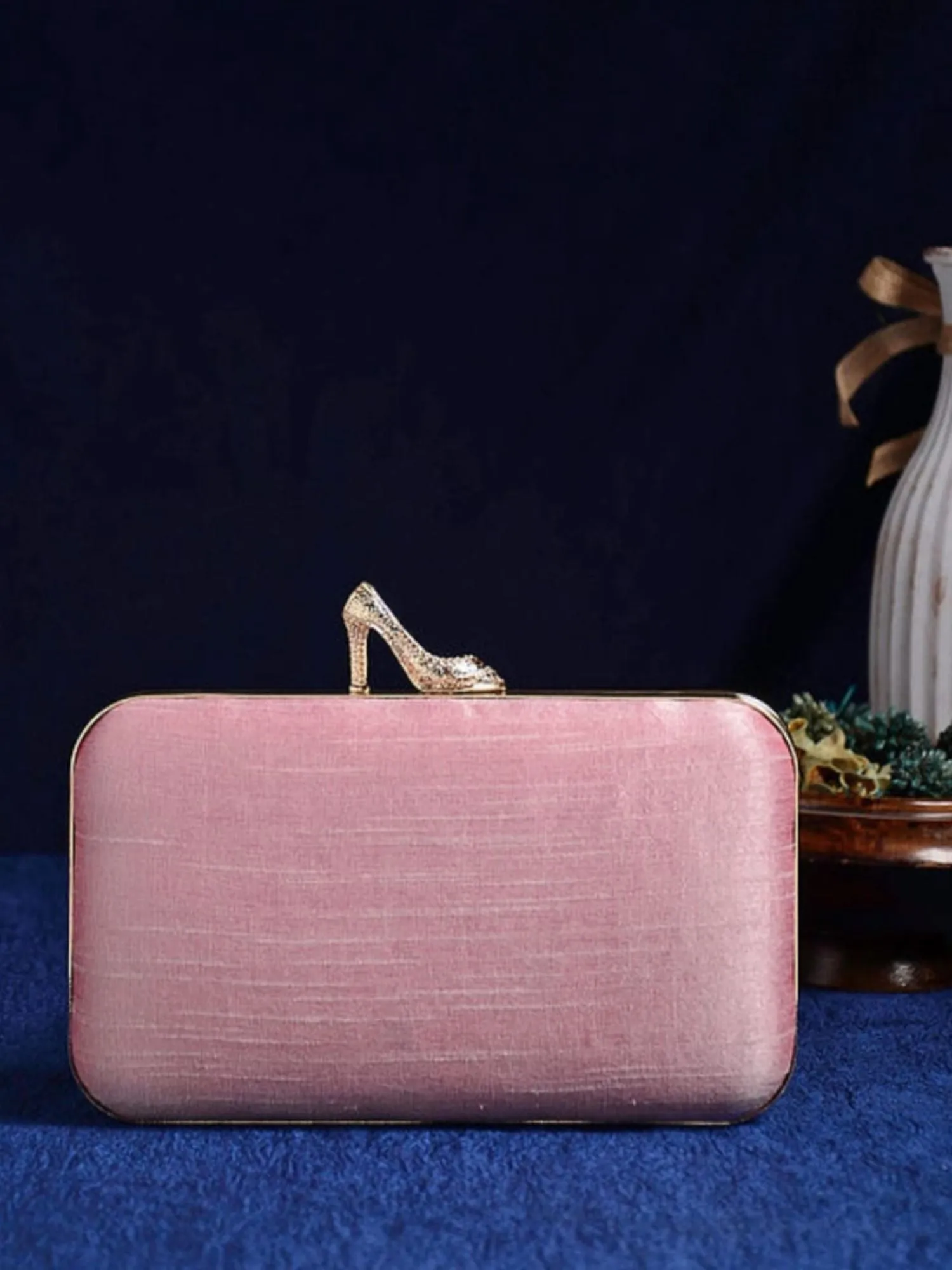 Pink High Heels Handembroidered sequins Clutch