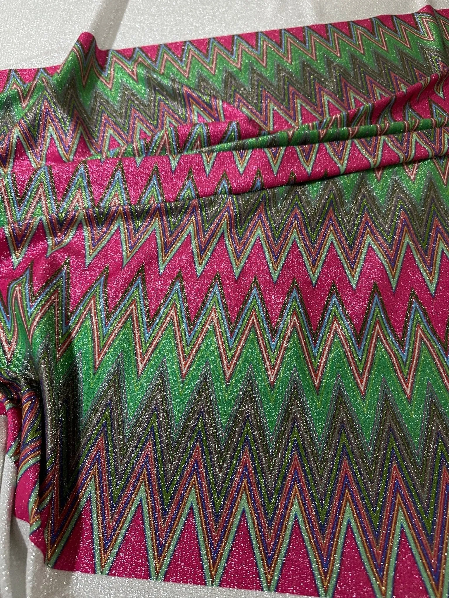 Pink Zigzag Knit Lurex Fabric with 4-Way Stretch  Ideal for Fashion and Crafts
