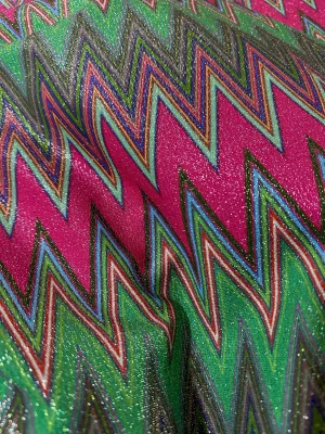 Pink Zigzag Knit Lurex Fabric with 4-Way Stretch  Ideal for Fashion and Crafts