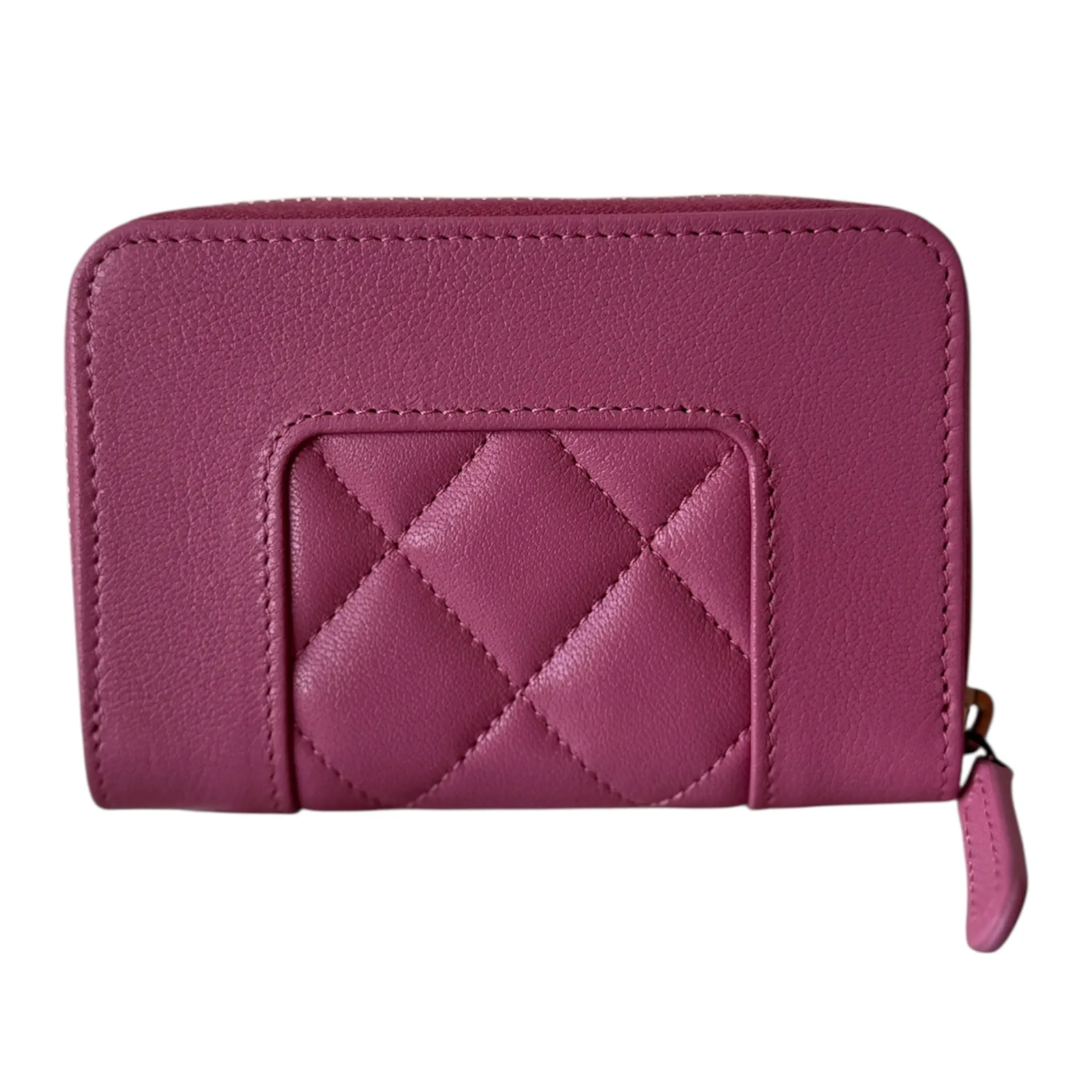 PRE-OWNED CC Pink Quilted Leather Mademoiselle Vintage Zip Coin Purse