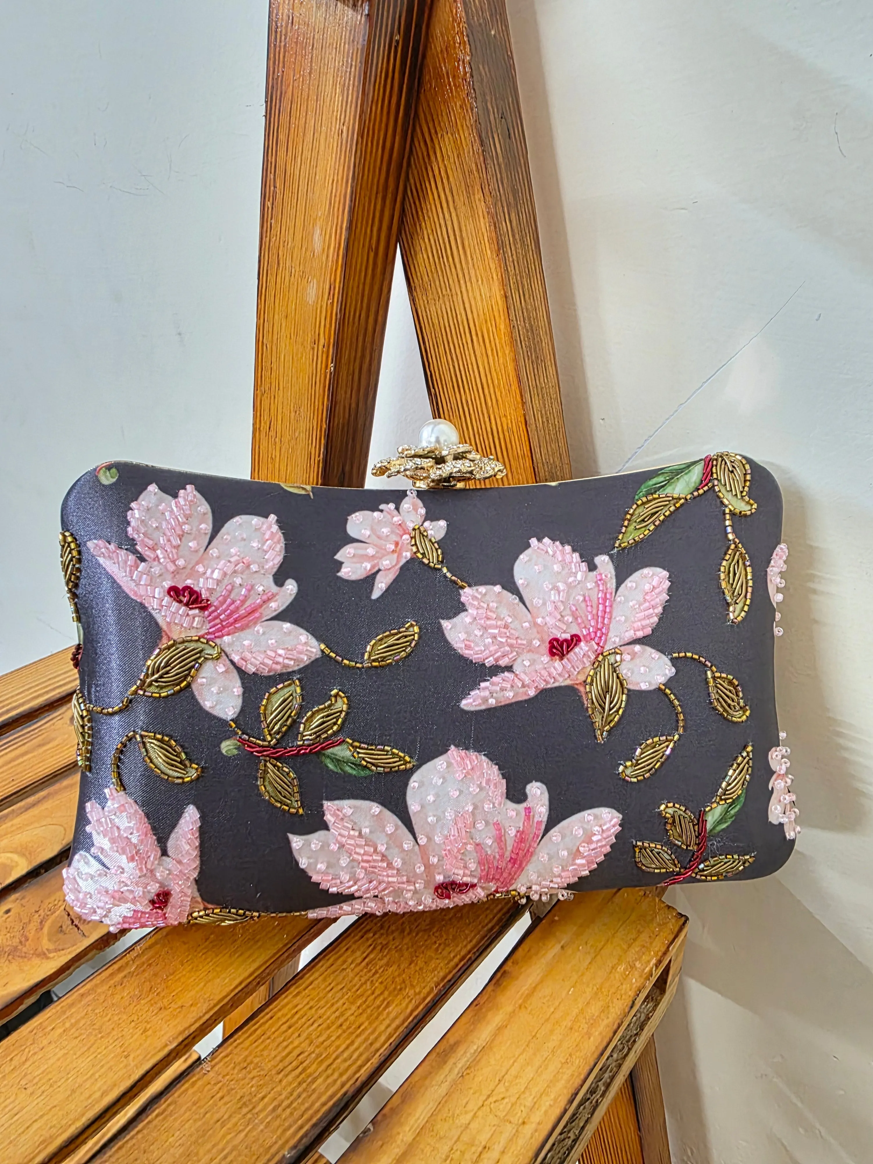 Printed Embroidered clutch bag