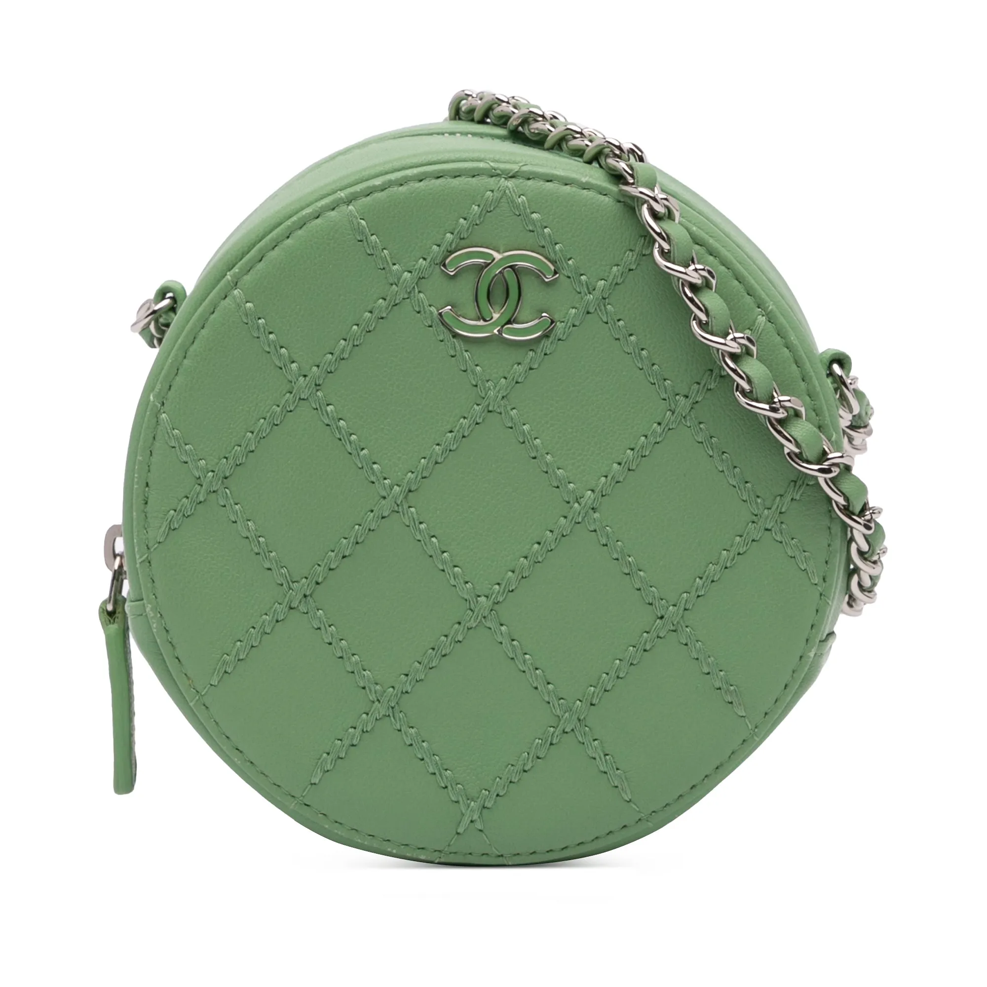Quilted Lambskin Ultimate Stitch Round Clutch With Chain