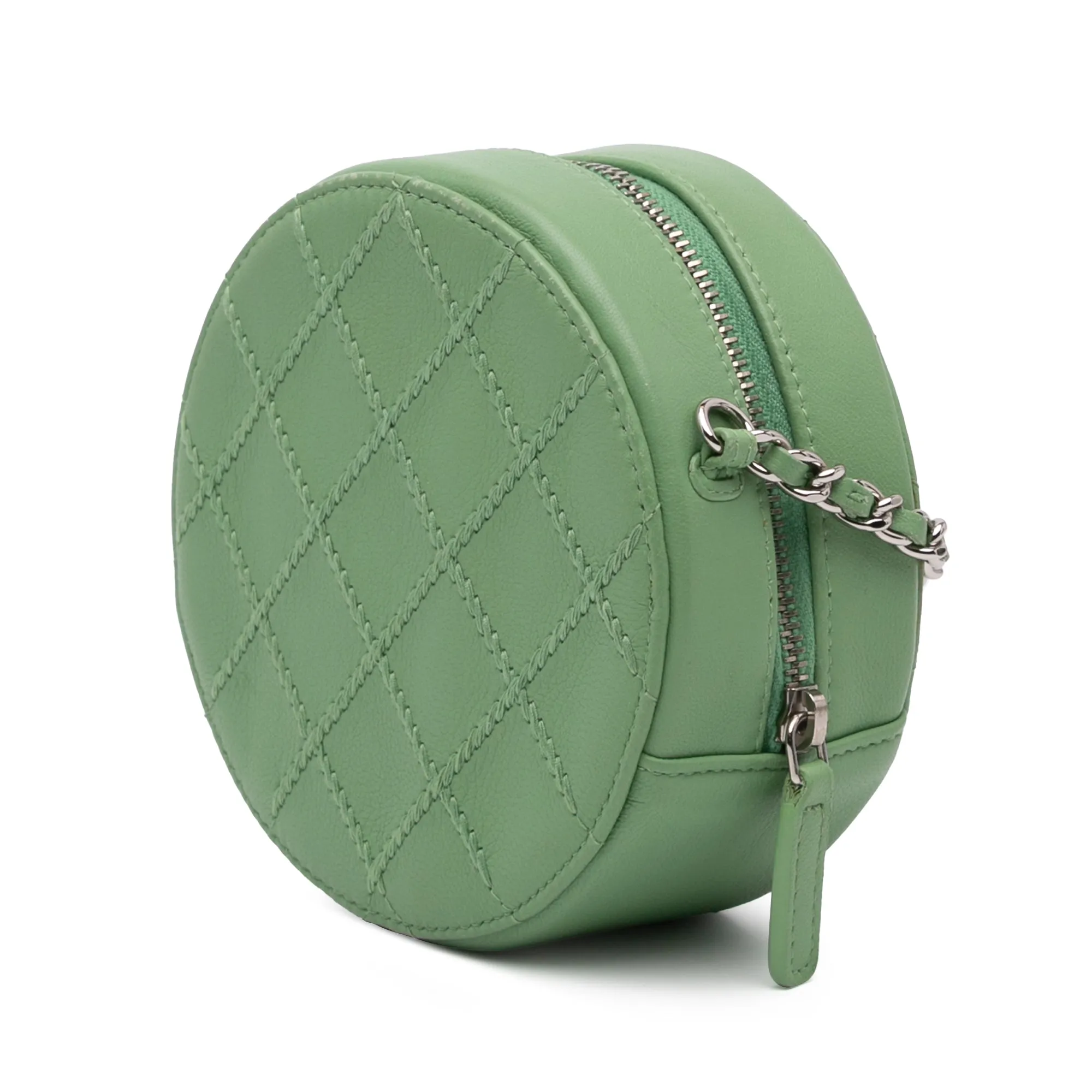 Quilted Lambskin Ultimate Stitch Round Clutch With Chain
