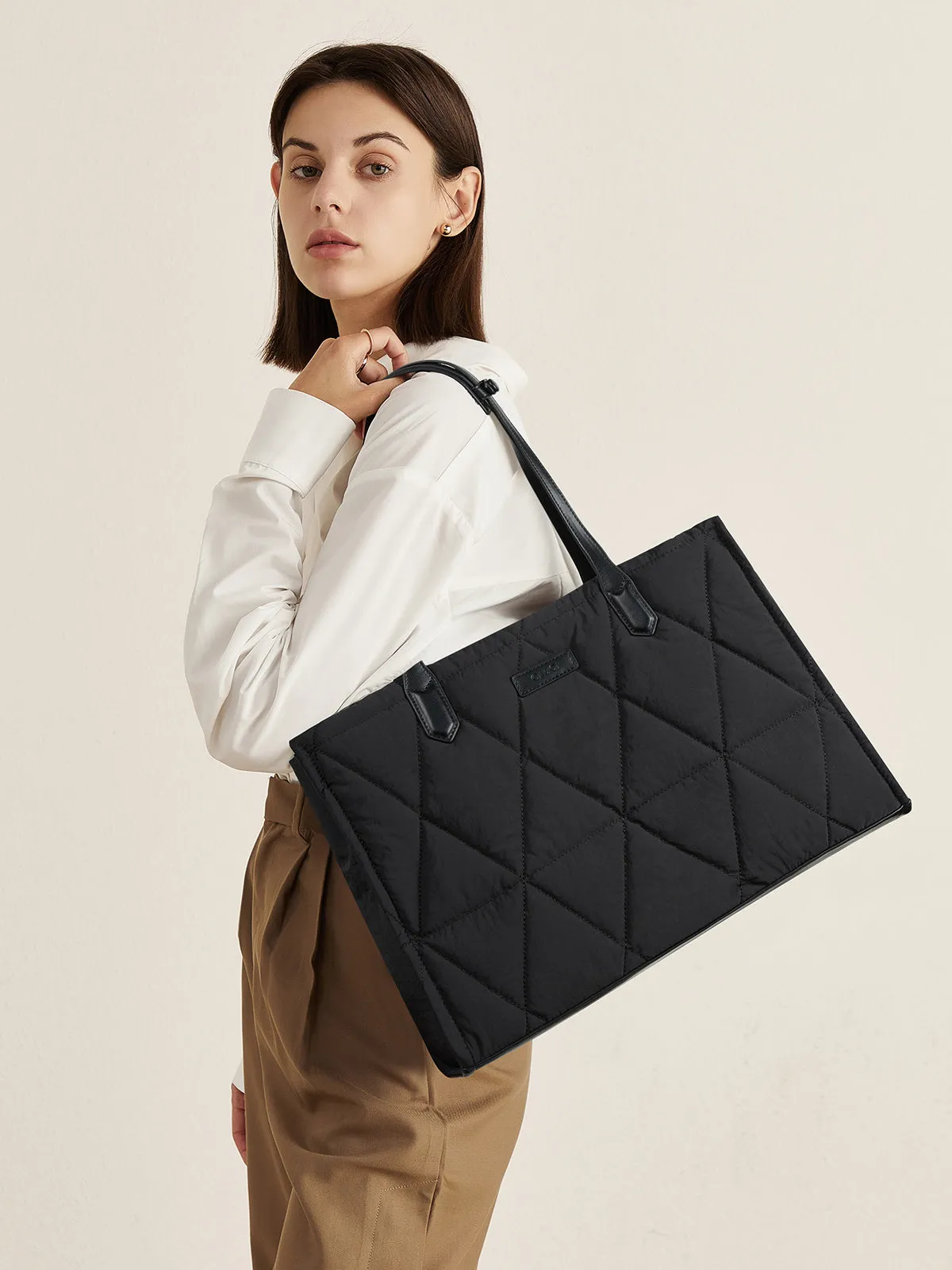 Quilted Puffer for Women 15.6 inch Laptop Shoulder Women Briefcase
