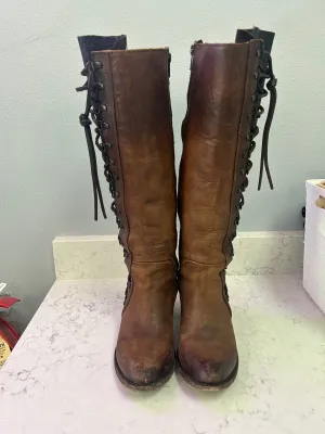 "Wyatt Lace Up Brown Tall Boots" by Freebird