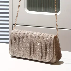 realaiot Glitter Ruched Evening Clutches, Luxury Dress Flap Purse, Women's Handbag For Wedding Party Prom Banquet