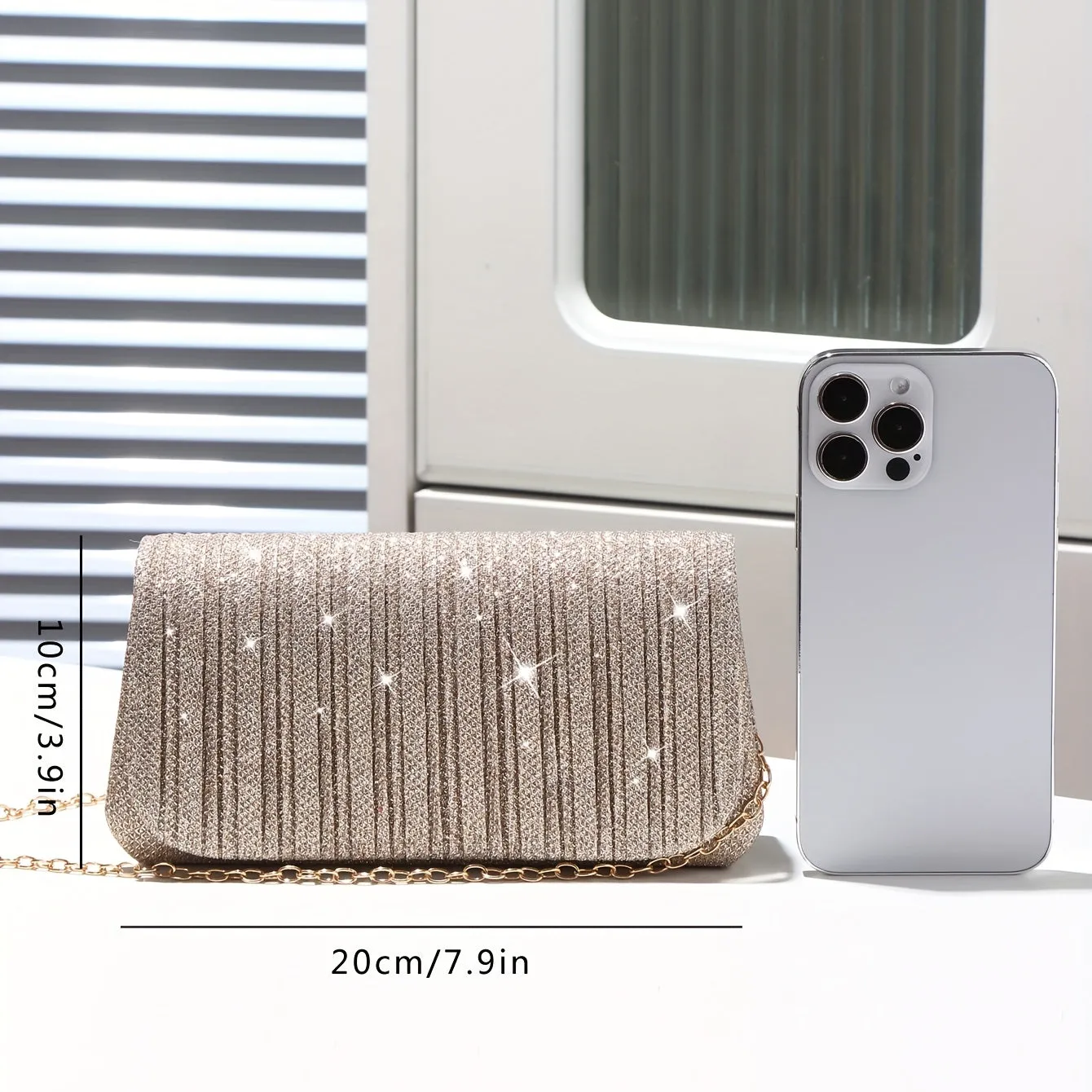 realaiot Glitter Ruched Evening Clutches, Luxury Dress Flap Purse, Women's Handbag For Wedding Party Prom Banquet