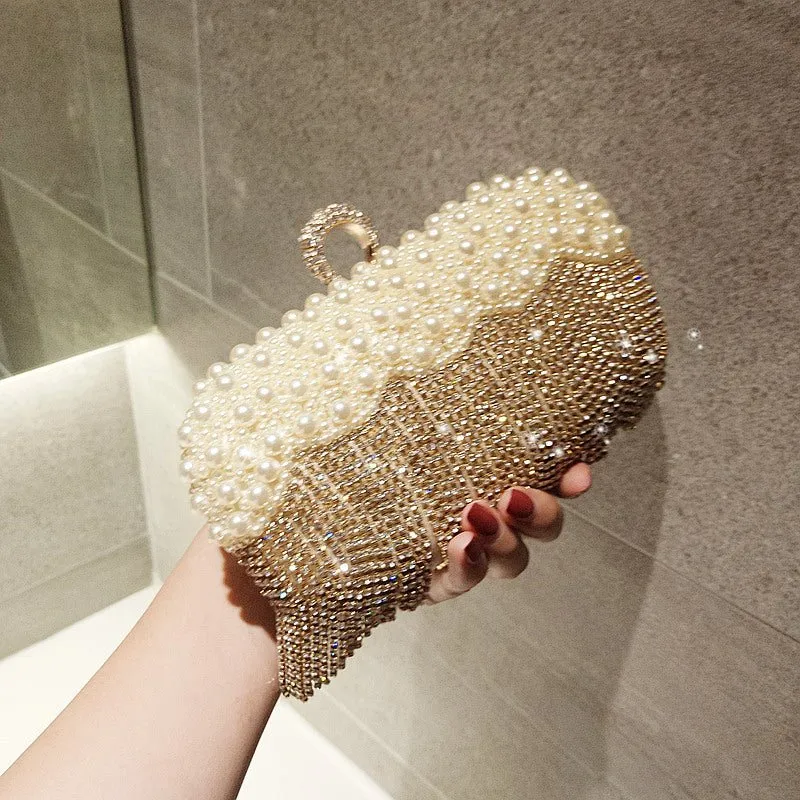 Rhinestone Beaded Tassel Evening Clutch