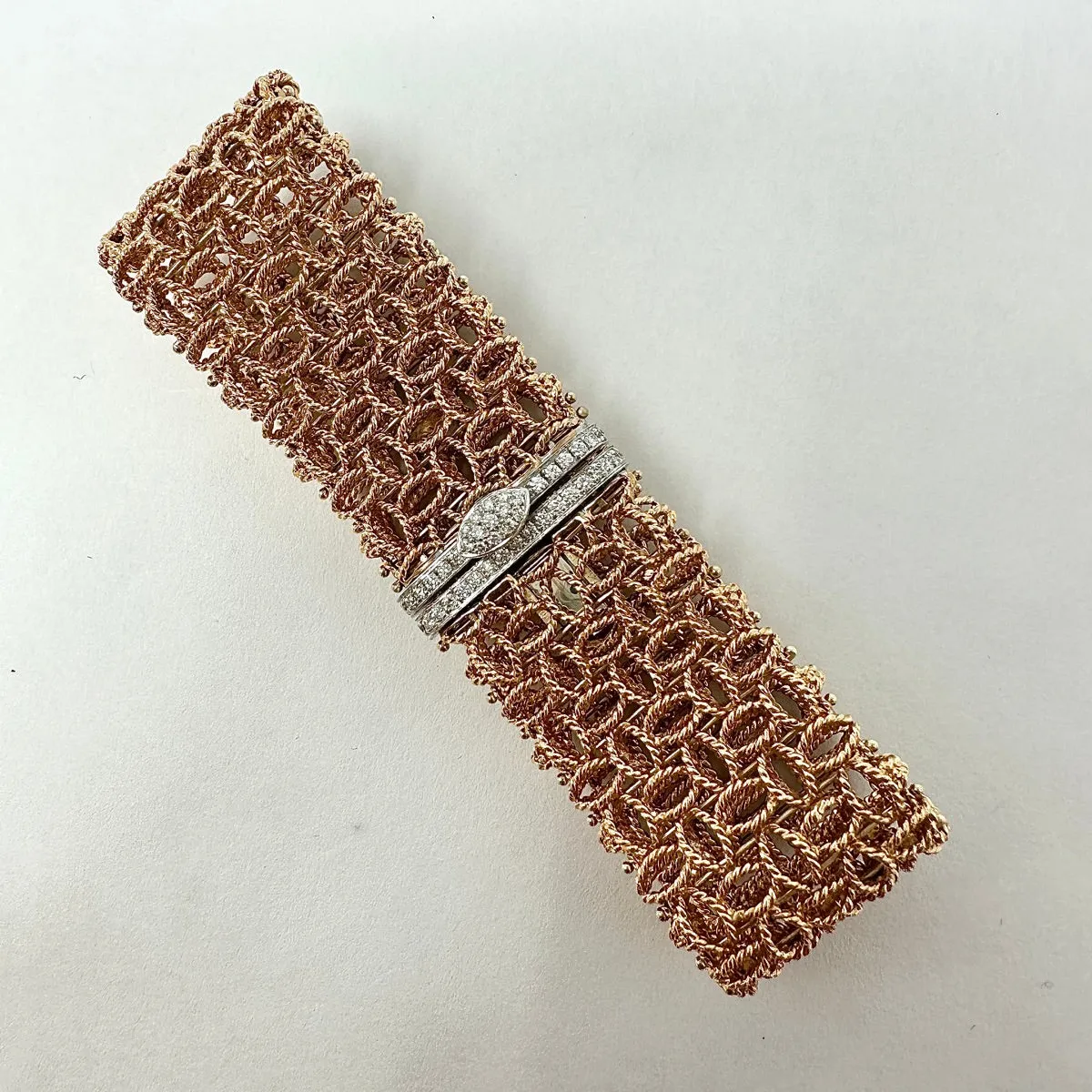 Roberto Coin 18K Rose Gold Mesh Bracelet with 27 Full Cut Diamonds