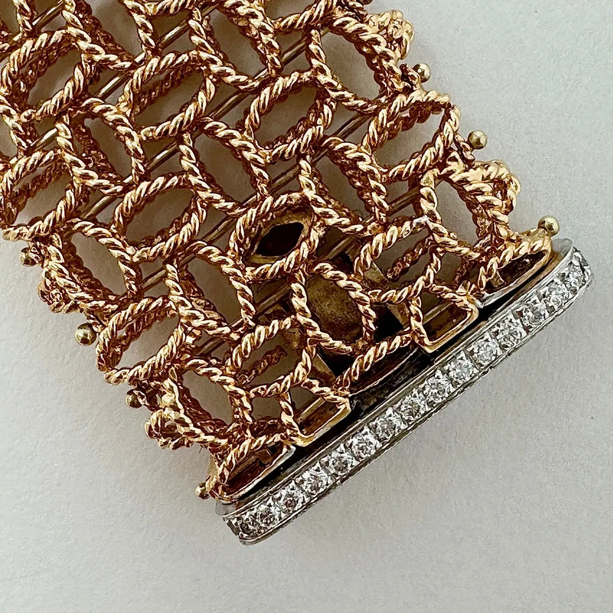 Roberto Coin 18K Rose Gold Mesh Bracelet with 27 Full Cut Diamonds