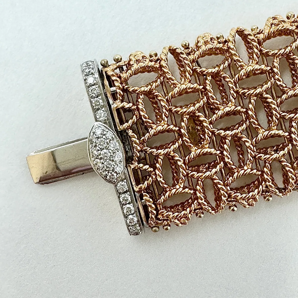 Roberto Coin 18K Rose Gold Mesh Bracelet with 27 Full Cut Diamonds
