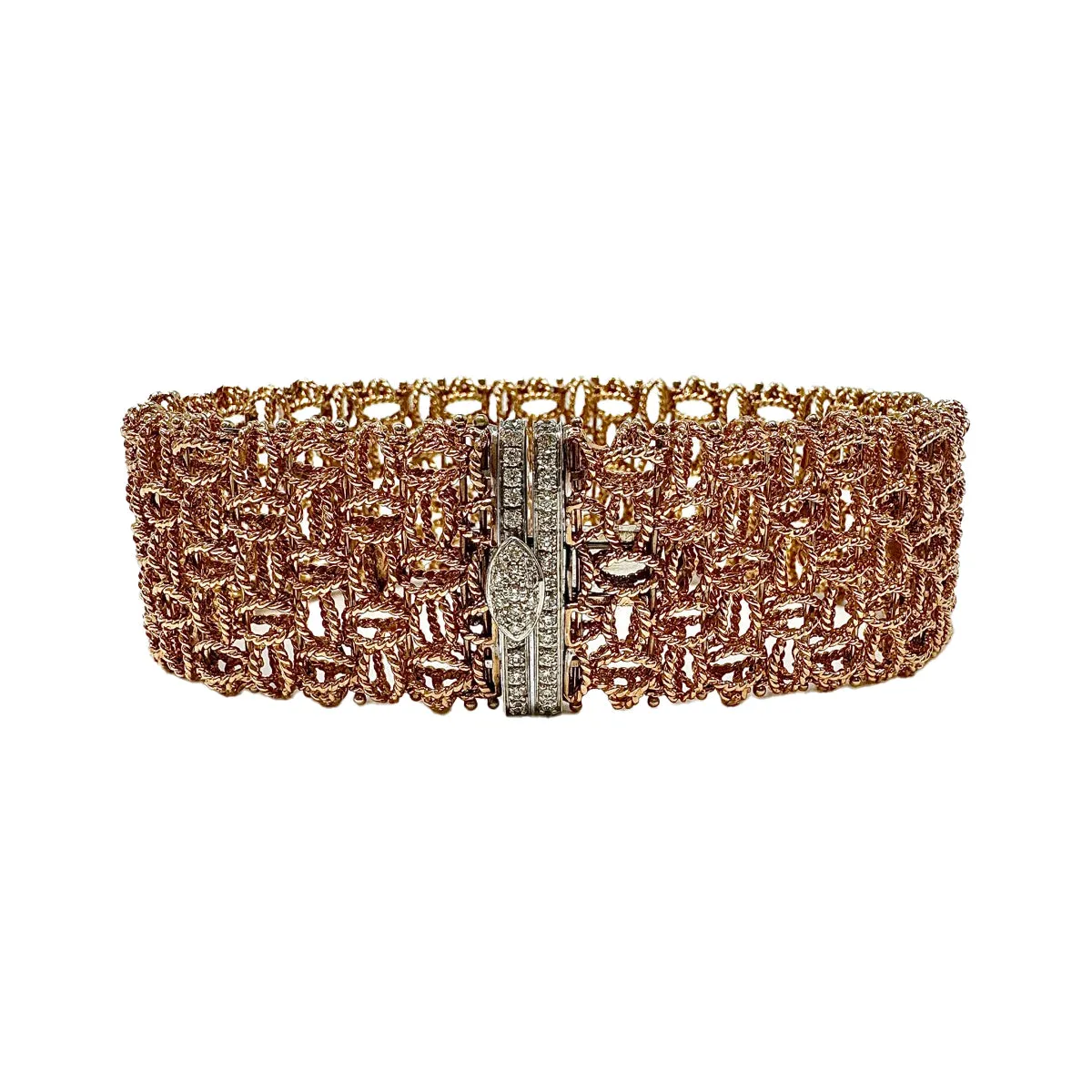 Roberto Coin 18K Rose Gold Mesh Bracelet with 27 Full Cut Diamonds