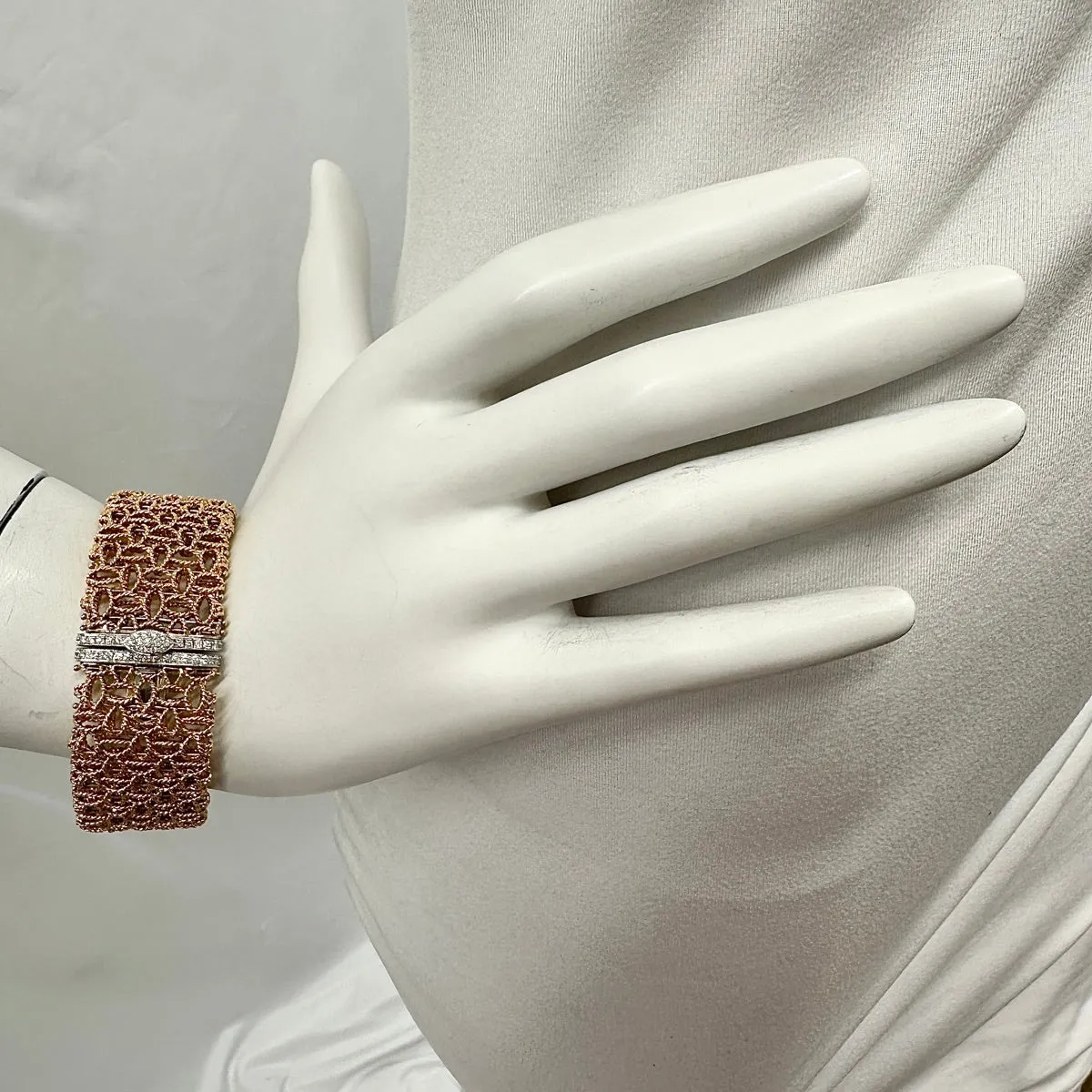 Roberto Coin 18K Rose Gold Mesh Bracelet with 27 Full Cut Diamonds