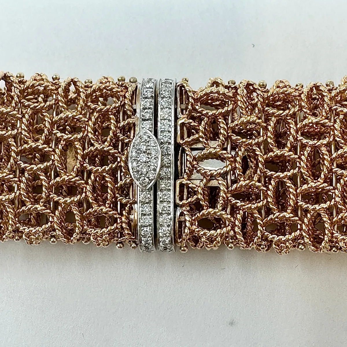 Roberto Coin 18K Rose Gold Mesh Bracelet with 27 Full Cut Diamonds