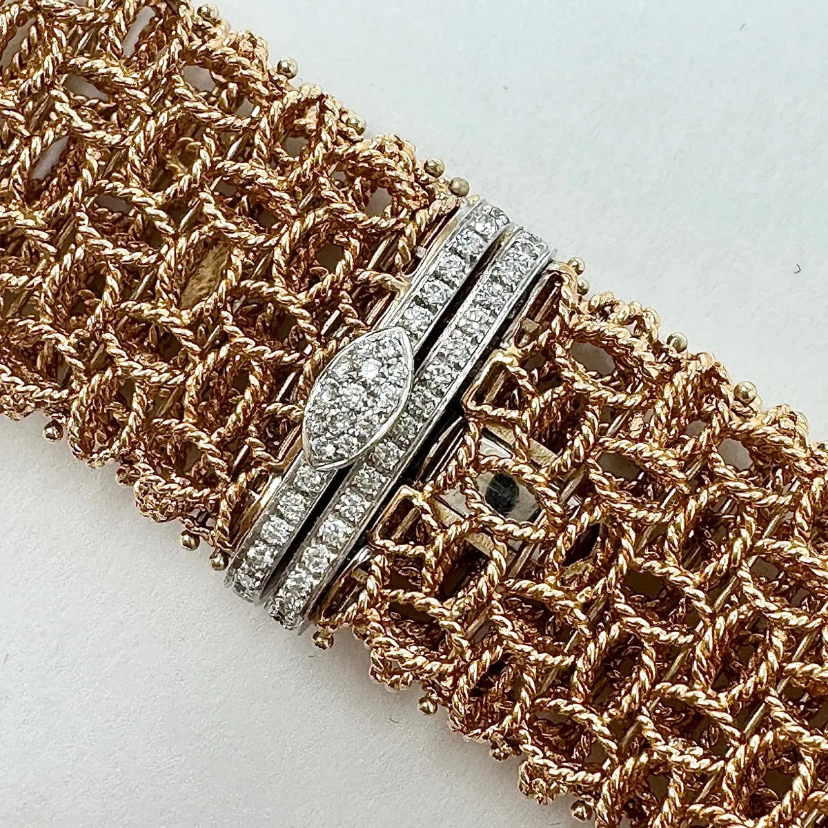 Roberto Coin 18K Rose Gold Mesh Bracelet with 27 Full Cut Diamonds
