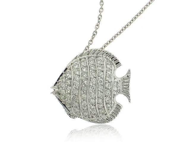 ROBERTO COIN 18K WHITE GOLD 0.25CT SI/G DIAMOND FISH PENDANT FROM THE TINY TREASURES COLLECTION