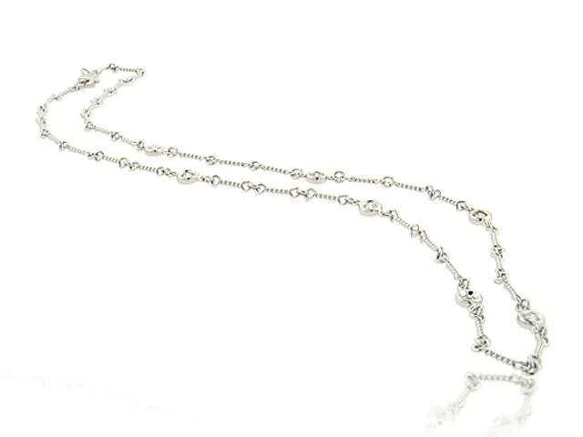 ROBERTO COIN 18K WHITE GOLD 0.28CT SI/G DIAMOND STATION NECKLACE WITH DOGBONE CHAIN FROM THE DIAMOND COLLECTION