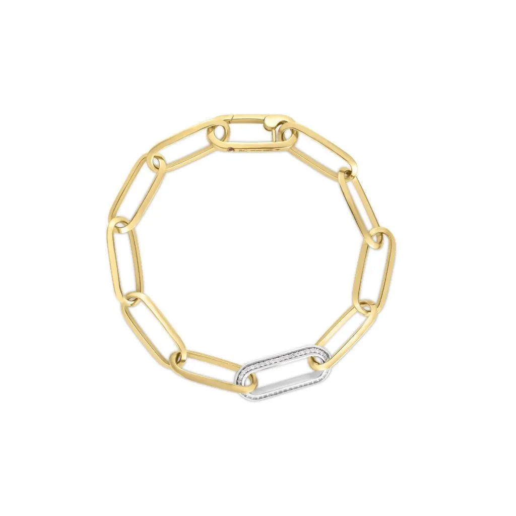 Roberto Coin 18k Yellow/White Gold Diamond and Paperclip Link Bracelet