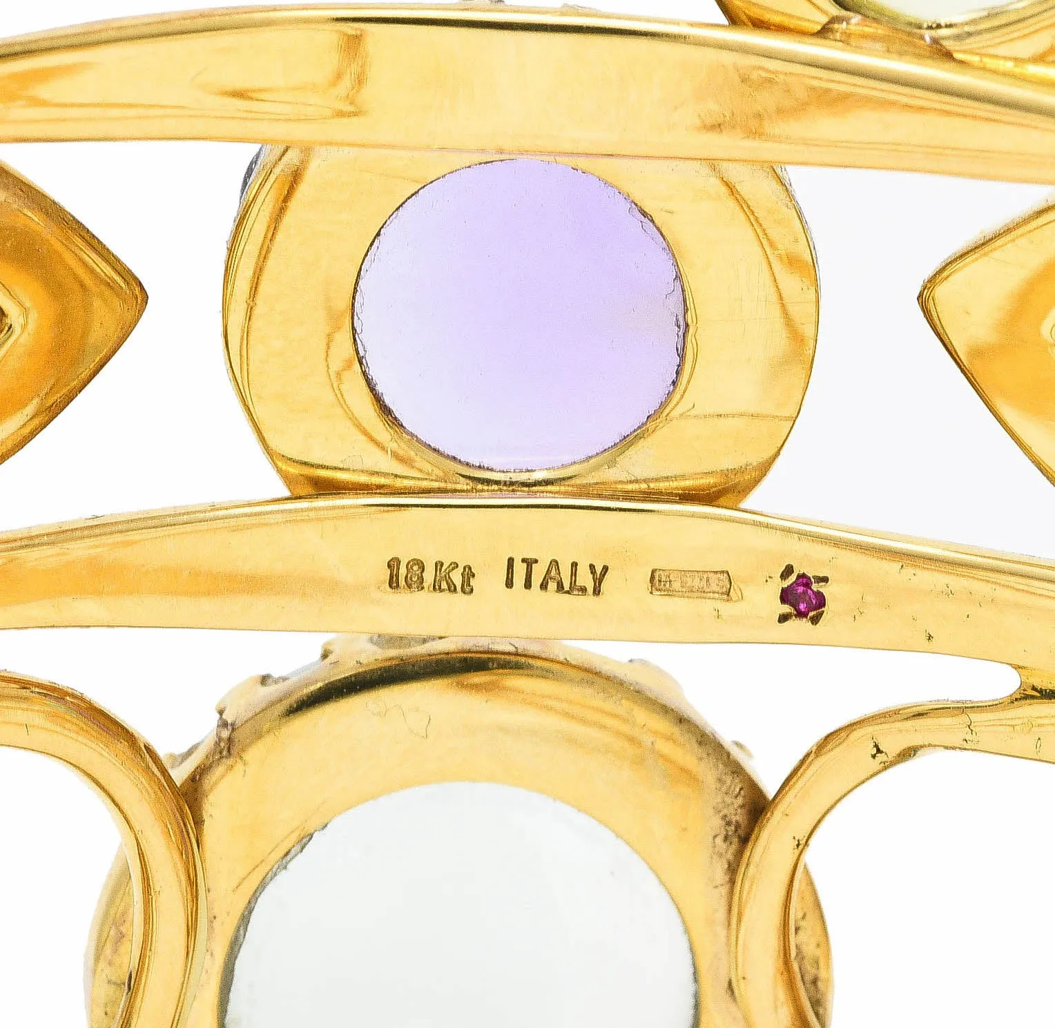 Roberto Coin 1990's Amethyst Peridot Topaz Citrine 18 Karat Yellow Gold Ipanema Vintage Multi-Gem Cuff Bracelet
