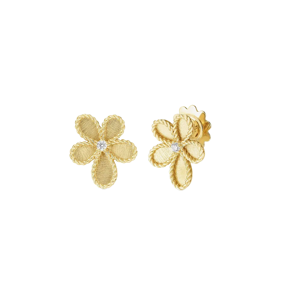 Roberto Coin Yellow Gold Flower Diamond Stud Earrings