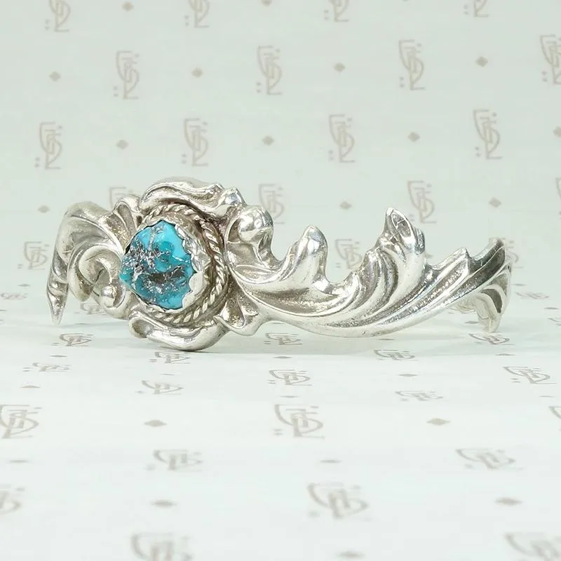 Romantic Sand Cast Silver & Turquoise Navajo Cuff