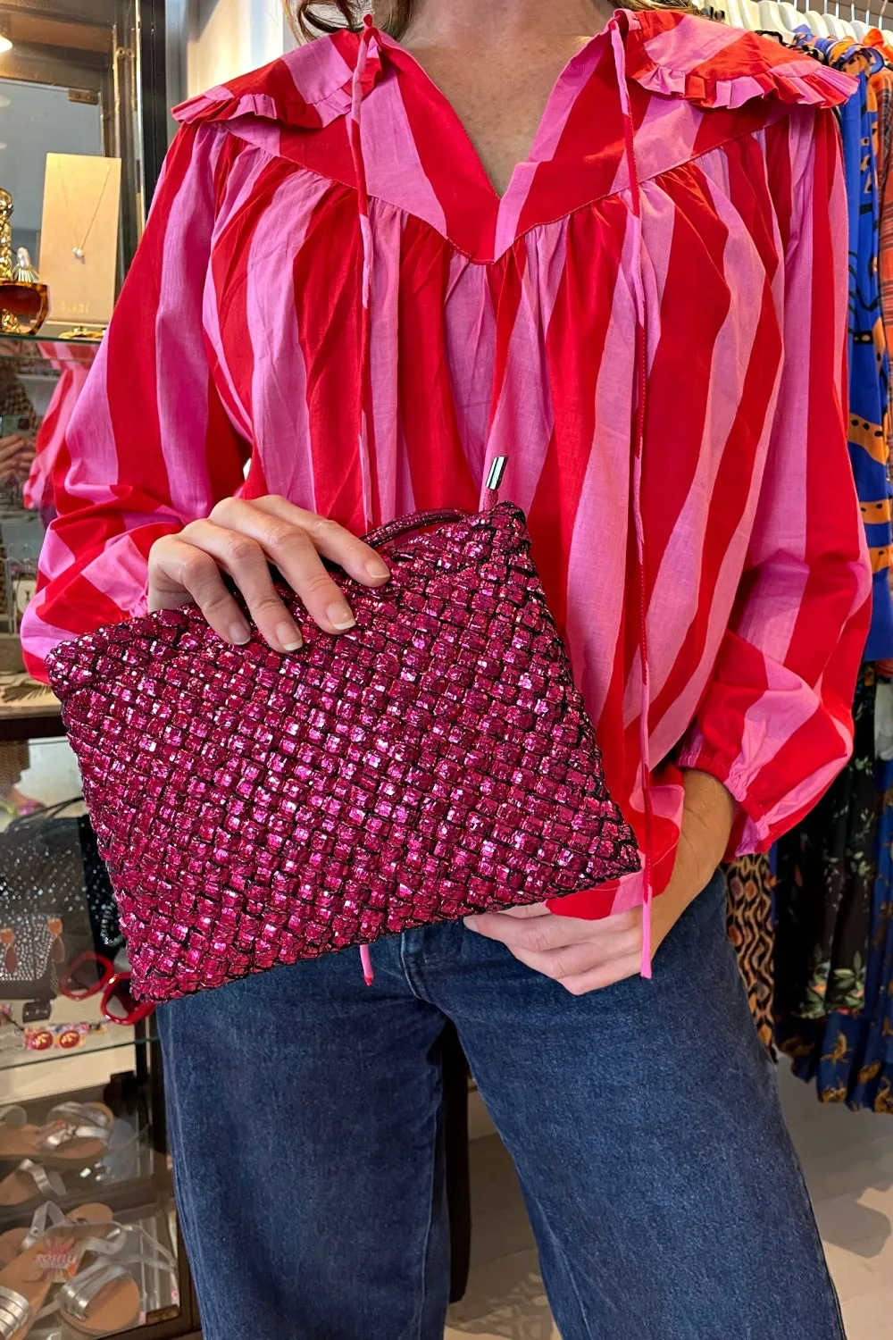 ROSELLE AGNES CROSSBODY ZIP CLUTCH PINK