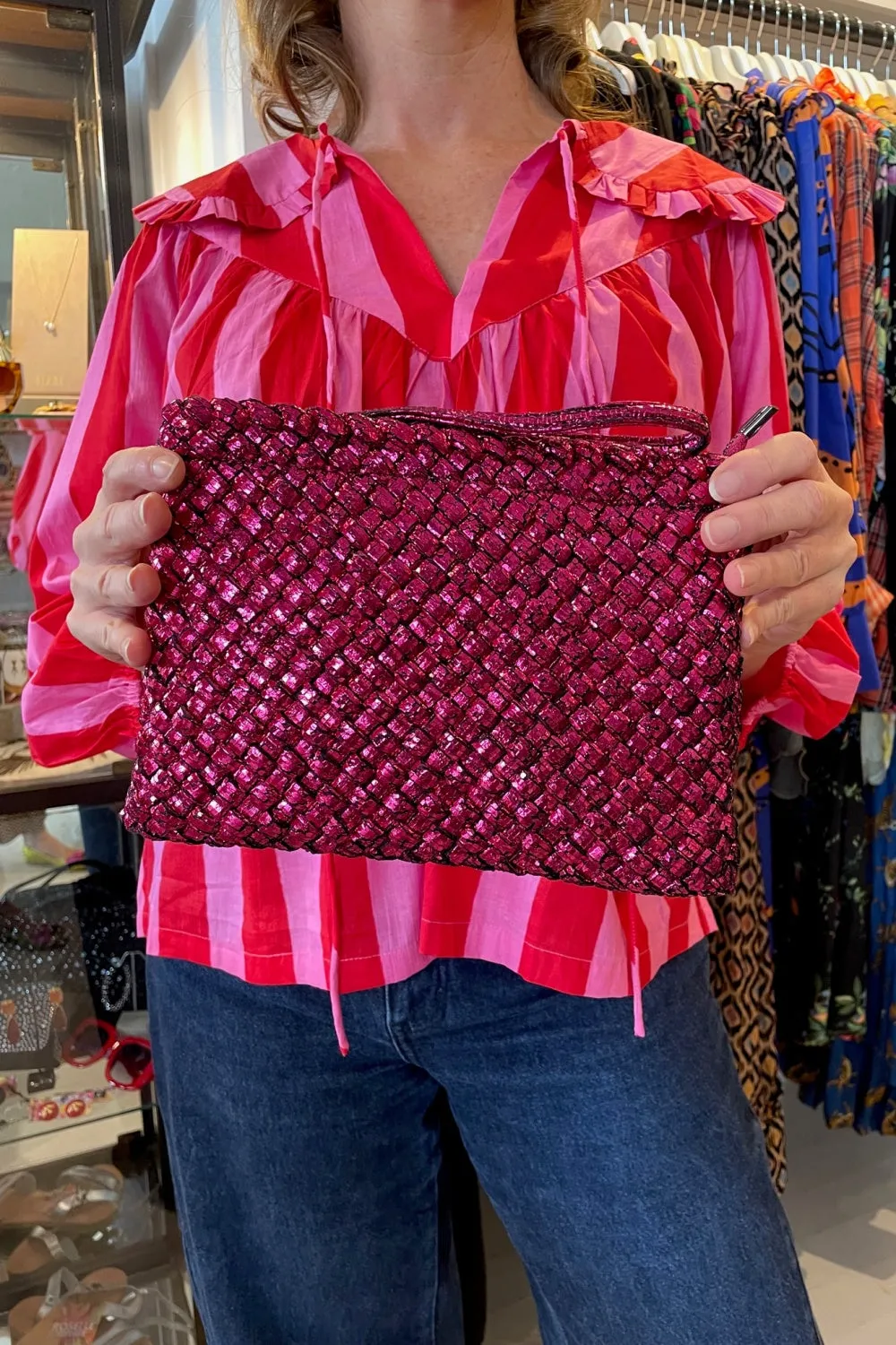 ROSELLE AGNES CROSSBODY ZIP CLUTCH PINK